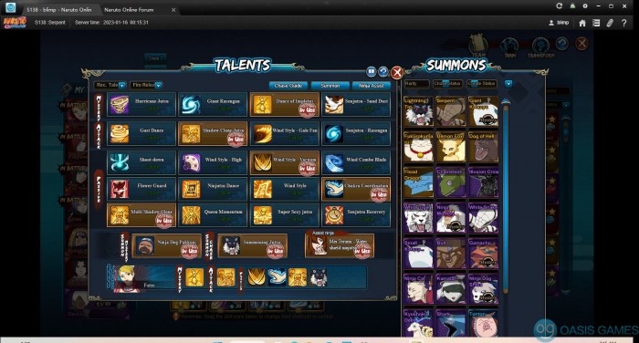 Naruto Online talents and summon